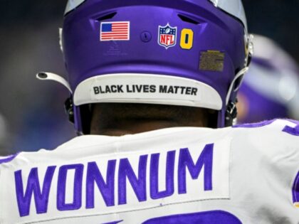 DETROIT, MICHIGAN - DECEMBER 05: The helmet of D.J. Wonnum #98 of the Minnesota Vikings with a sticker supporting Oxford High School before the game against the Detroit Lions at Ford Field on December 05, 2021 in Detroit, Michigan. (Photo by Nic Antaya/Getty Images)