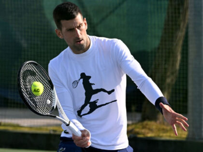 Serbian tennis player Novak Djokovic attends a training session in Belgrade on February 22
