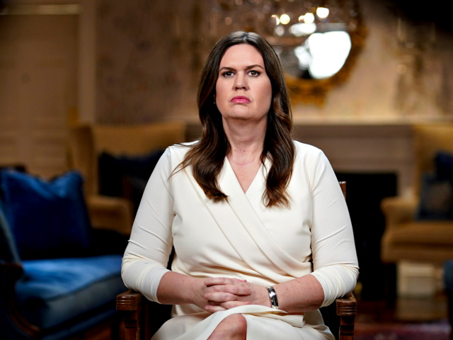 Gov. Sarah Huckabee Sanders, R-Ark., waits to deliver the Republican response to President