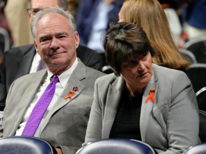 CHARLOTTESVILLE, VIRGINIA - NOVEMBER 19: Sen. Tim Kaine, D-Va., and his wife Anne Holton a