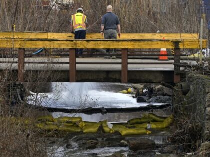 Train Derailment Ohio HEPACO workers observe a stream in East Palestine, Ohio, Thursday, Feb. 9, 2023 as the cleanup continues after the derailment of a Norfolk Southern freight train Friday. (Gene J. Puskar/AP)