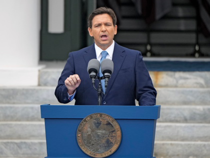 Florida Gov. Ron DeSantis speaks after being sworn in to begin his second term during an inauguration ceremony outside the Old Capitol on Jan. 3, 2023, in Tallahassee, Fla. DeSantis' administration has blocked a new Advanced Placement course on African-American studies from being taught in high schools, saying the class …