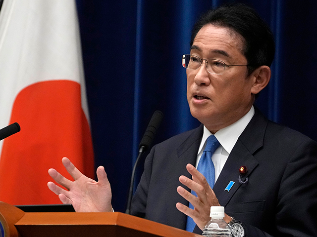 Japan's Prime Minister Fumio Kishida speaks during a news conference at the prime minister