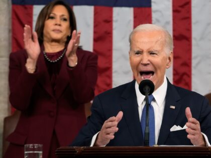WASHINGTON, DC - FEBRUARY 07: U.S. President Joe Biden delivers the State of the Union address to a joint session of Congress as Vice President Kamala Harris and House Speaker Kevin McCarthy (R-CA) listen on February 7, 2023 in the House Chamber of the U.S. Capitol in Washington, DC. The …