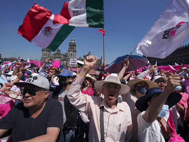 Anti-government demonstrators shout slogans against Mexican President Andres Manuel Lopez