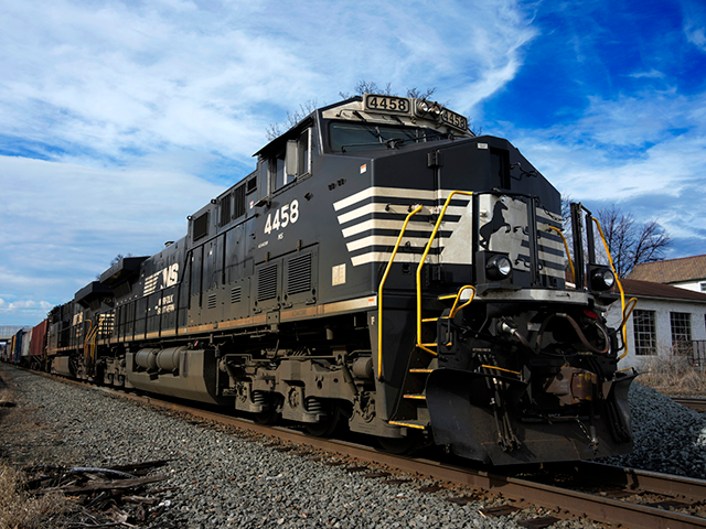 A Norfolk Southern freight train passes passes through East Palestine, Ohio, on Thursday,