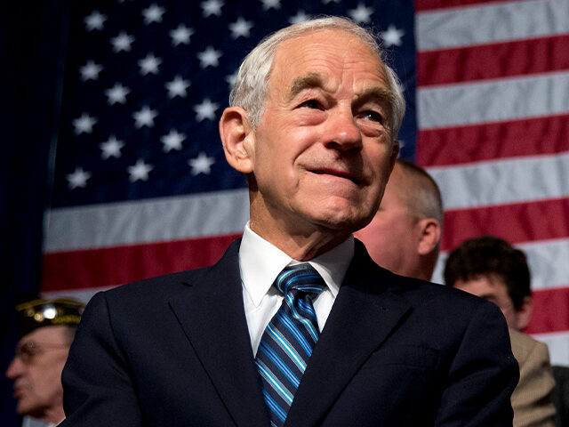 Former Texas Rep. Ron Paul awaits the start of his son, Sen. Rand Paul, R-Ky., announcement of the start of his presidential campaign, Tuesday, April 7, 2015, at the Galt House Hotel in Louisville, Ky. (AP Photo/Carolyn Kaster)