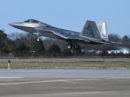 This photo provided by the U.S. Air Force shows a U.S. Air Force pilot taking off in an F-22 Raptor at Joint Base Langley-Eustis, Va., Saturday, Feb. 4, 2023. At the direction President Joe Biden, military aircraft brought down a high altitude surveillance balloon off the coast of South Carolina. …
