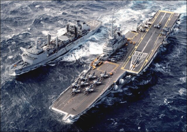The aircraft carrier 'Sao Paulo' is seen in February 1994, when it belonged to France and