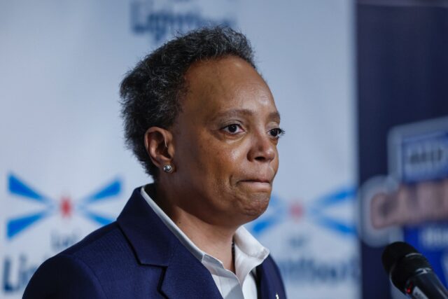 Chicago Mayor Lori Lightfoot reacts as she concedes defeat in her bid to win re-election,