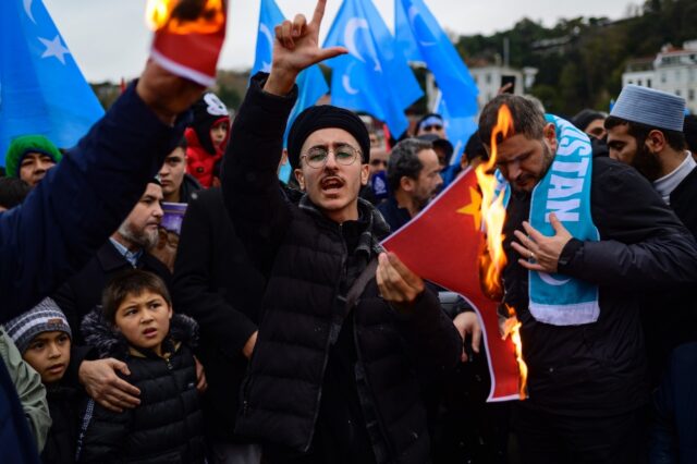 Exiled Uyghurs protest near China's consulate in Istanbul, Turkey, on December 4, 2022