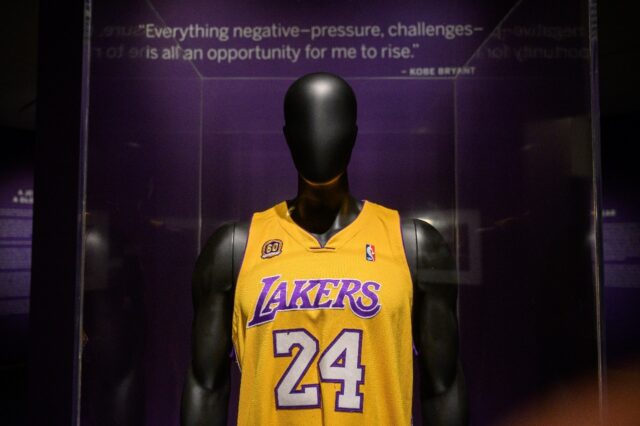 Kobe Bryant's iconic yellow-and-purple number 24 jersey was worn by the legendary Laker in