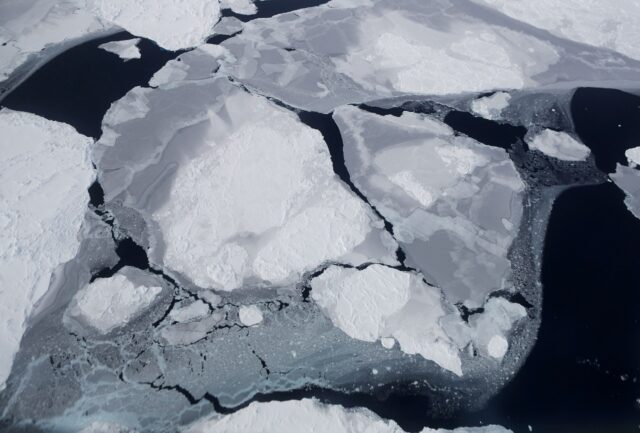 Sea ice in the Antarctic Peninsula is seen from a NASA research aircraft in November 2017