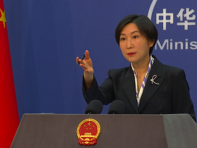 Chinese Foreign Ministry spokesperson Mao Ning gestures during a press conference at the M