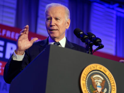 President Joe Biden speaks at the 2023 International Association of Fire Fighters Legislative Conference, Monday, March 6, 2023, in Washington. (AP Photo/Evan Vucci)