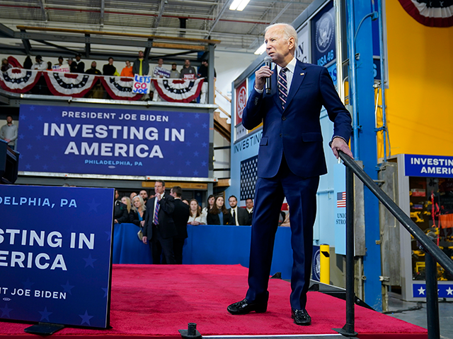 President Joe Biden speaks about his 2024 budget proposal at the Finishing Trades Institut
