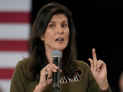 Republican presidential candidate, former ambassador to the United Nations Nikki Haley addresses guests during a campaign stop Monday, March 27, 2023, in Dover, N.H. (AP Photo/Charles Krupa)