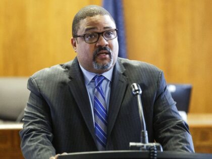 New York City District Attorney Alvin Bragg speaks during a news conference at Supreme Cou