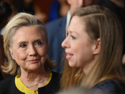Former US Secretary of State Hillary Clinton (L) and her daughter US author Chelsea Clinton arrive for the New York premiere of Apple TV+ docuseries "Gutsy," on September 8, 2022. (Photo by ANGELA WEISS / AFP) (Photo by ANGELA WEISS/AFP via Getty Images)