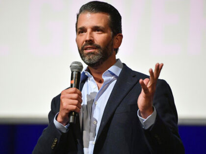 FILE - Donald John Trump Jr. speaks during a political rally on Sept. 22, 2021, in Marietta, Ga. As a mob overran the U.S. Capitol last January, some of Donald Trump’s highest-profile defenders in the media — and even his own son — sent urgent text messages to the White …