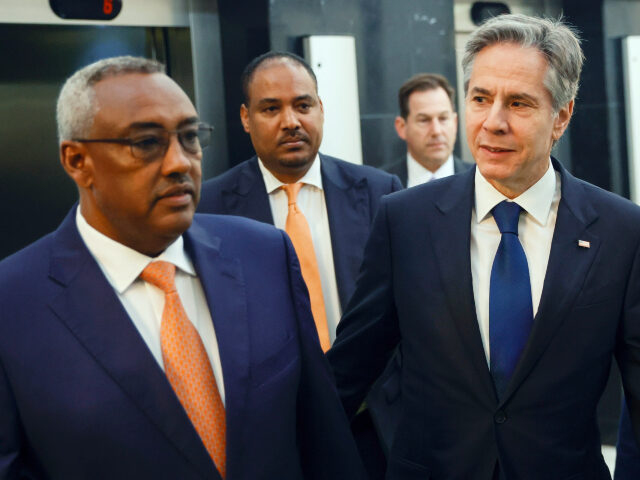 U.S. Secretary of State Antony Blinken, right, meets Ethiopian Deputy Prime Minister and F