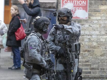 Counter-terrorism specialist firearms police carry out raids in a block of flats on St Matthew Street in Westminster, central London, where five people were arrested on suspicion of kidnap. (Photo by Steve Parsons/PA Images via Getty Images)
