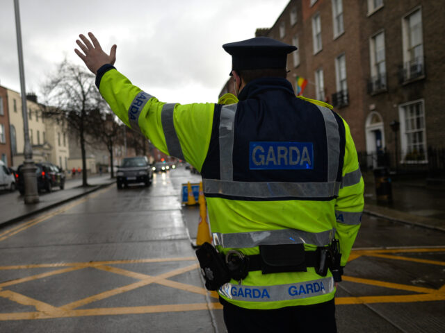 Garda Siochana checkpoint in Baggot Street Lower, Dublin, during Level 5 Covid-19 lockdown. On Friday, February 5, 2021, in Dublin, Ireland. (Photo by Artur Widak/NurPhoto via Getty Images)