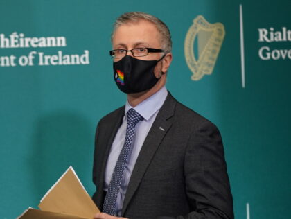 Minister for Children, Equality, Disability, Integration and Youth Roderic O'Gorman, TD arrives to speak to the media at Government Buildings in Dublin about the Tuam mother and baby home. Picture date: Tuesday February 22, 2022. (Photo by Niall Carson/PA Images via Getty Images)