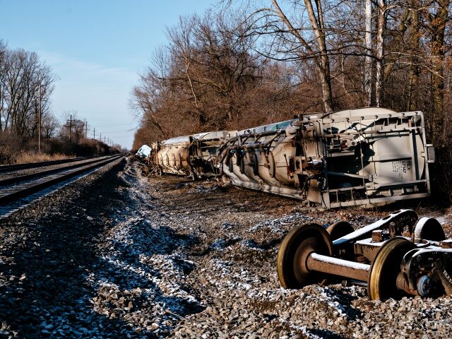 MICHIGAN, UNITED STATES - FEBRUARY 18: A train derails in Michigan with several cars veeri
