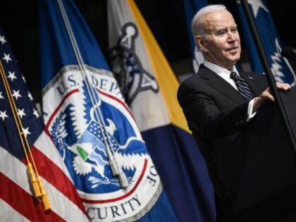 US President Joe Biden speaks at the Department of Homeland Security (DHS) 20th Anniversary Ceremony at DHS headquarters in Washington, DC, on March 1, 2023 (Photo by Brendan SMIALOWSKI / AFP) (Photo by BRENDAN SMIALOWSKI/AFP via Getty Images)