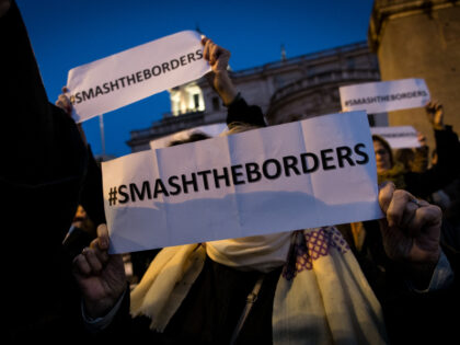 Students and associations are taking part in the ''#SmashTheBorders For freedom of movement'' demonstration in Rome, Italy, on March 1, 2023, in the aftermath of the massacre of migrants in Cutro, which left over 60 dead and dozens missing. (Photo by Andrea Ronchini/NurPhoto via Getty Images)