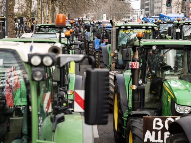 Flemish farmers take their tractors to the city center of Brussels, to protest against pro