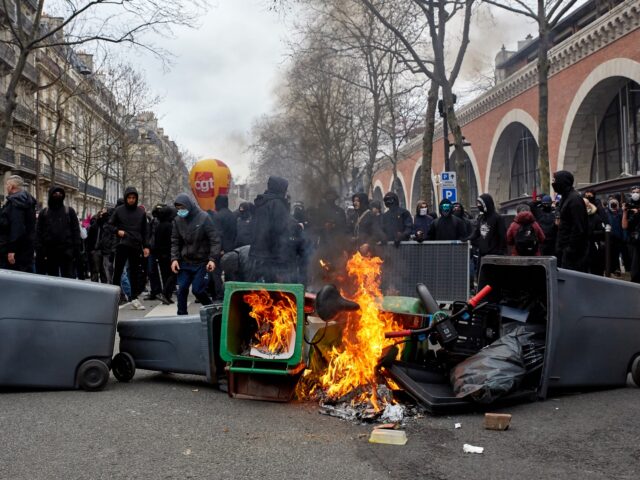 Protestors gathered for a demonstration, as part of a nationwide day of strikes and protes