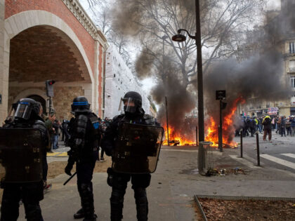 Protestors gathered for a demonstration, as part of a nationwide day of strikes and protes