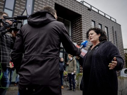 Farmer-Citizen Movement (BoerBurgerBeweging) or BBB leader Caroline van der Plas speaks speaks to the press as she attends a brunch at the party office of the BoerBurgerBeweging, a day after the provincial elections in Colmschate on March 16, 2023. - The Netherlands woke up to a political earthquake on March …