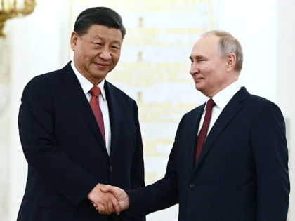 Russian President Vladimir Putin meets with China's President Xi Jinping at the Kremlin in Moscow on March 21, 2023. (Photo by Alexey MAISHEV / SPUTNIK / AFP) (Photo by ALEXEY MAISHEV/SPUTNIK/AFP via Getty Images)
