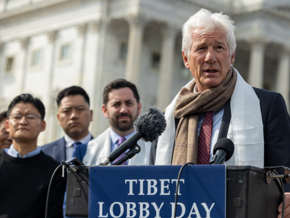 Actor and Chair of the International Campaign for Tibet Richard Gere speaks during a press conference supporting Tibet outside the U.S. Capitol on March 28th, 2023 in Washington, DC (Photo by Nathan Posner/Anadolu Agency via Getty Images)