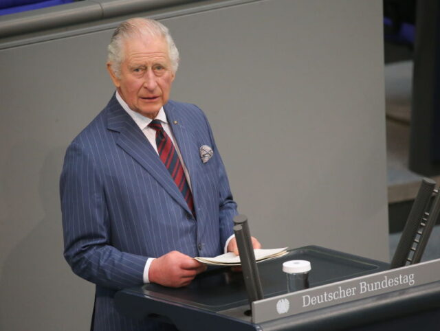 30 March 2023, Berlin: King Charles III of Great Britain speaks in the Bundestag on the se
