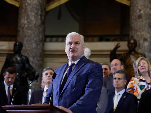 WASHINGTON, DC - MARCH 10: House Majority Whip Tom Emmer (R-MN) speaks at a bill signing ceremony for H.J. Res. 26 at the U.S. Capitol Building on March 10, 2023 in Washington, DC. Once it gets to U.S. President Joe Biden's desk, the bill will block the enactment of the …