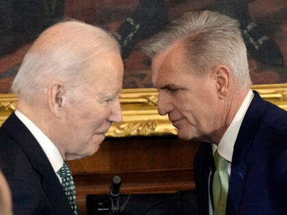 WASHINGTON, DC - MARCH 17: U.S. President Joe Biden (L) and Speaker of the House Kevin McC
