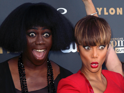 TV personalities J. Alexander aka Miss J and Tyra Banks attend "America's Next Top Model" Cycle 22 premiere party at Greystone Manor on July 28, 2015 in West Hollywood, California. (Photo by David Livingston/Getty Images)