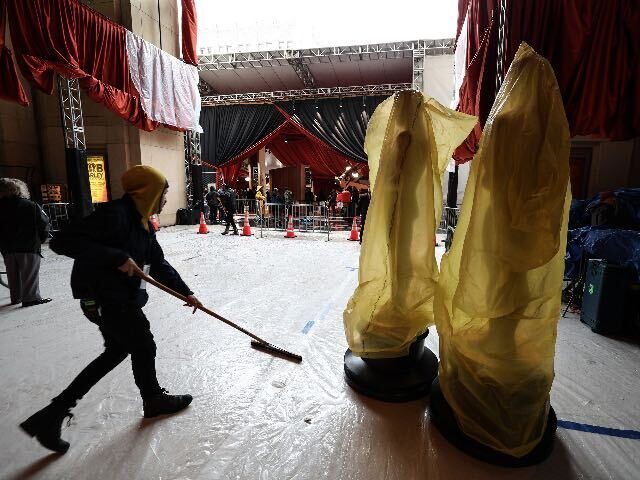 Los Angeles, CA, Friday, March 10, 2023 - Rain falls outside as prep for the 95th Academy