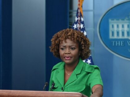 White House Press Secretary Karine Jean-Pierre speaks during the daily briefing in the James S Brady Press Briefing Room of the White House in Washington, DC, on March 20, 2023. (RICHARD PIERRIN/AFP via Getty Images)