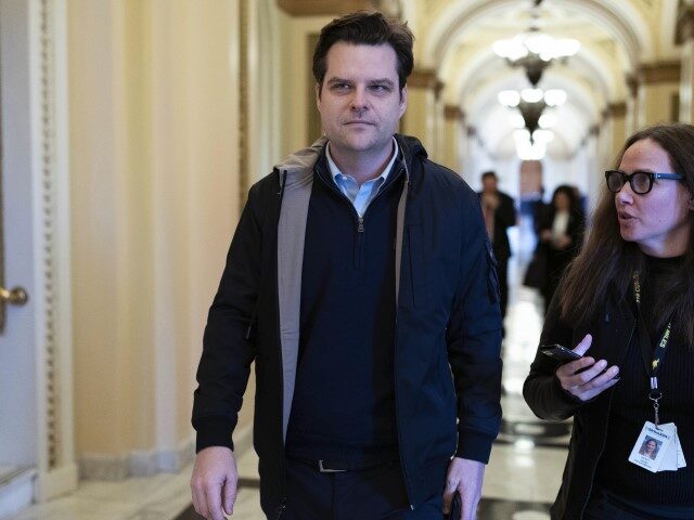 Rep. Matt Gaetz, R-Fla., speaks to reporters as he leaves the House chamber on Capitol Hil