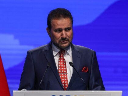 Mohamed Mohamed Farrara Lashtar, Minister Advisor to the President and Ambassador Extraordinary and Plenipotentiary of Nicaragua to the UAE, speaks at the COP27 climate conference in Egypt's Red Sea resort city of Sharm el-Sheikh on November 15, 2022. (AHMAD GHARABLI/AFP via Getty Images)