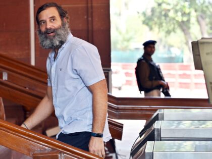 NEW DELHI, INDIA - FEBRUARY 9: Congress MP Rahul Gandhi arrives at the parliament house complex during Budget Session, on February 9, 2023 in New Delhi, India. (Photo by Sanjeev Verma/Hindustan Times via Getty Images)