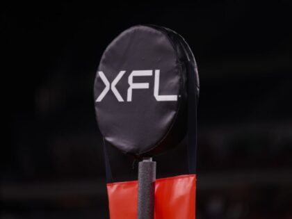 WASHINGTON, DC - FEBRUARY 19: A general view of the XFL logo on the down marker during the second half of the XFL game between the DC Defenders and the Seattle Sea Dragons at Audi Field on February 19, 2023 in Washington, DC. (Photo by Scott Taetsch/Getty Images)