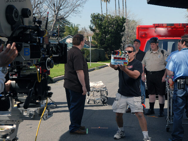 LOS ANGELES, CALIFORNIA - FEBRUARY 25: Film crews work on the set of My Name is Earl, with