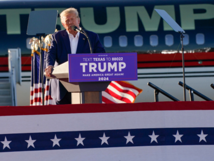 Former President Donald Trump speaks at a campaign rally at Waco Regional Airport Saturday