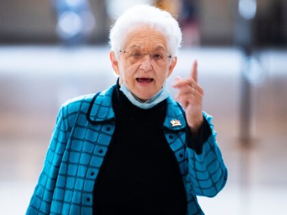UNITED STATES - MAY 12: Rep. Virginia Foxx, R-N.C., is seen in the Capitol Visitor Center before House Republicans voted to remove Rep. Liz Cheney, R-Wyo., from the position of House Republican Conference Chair on Wednesday, May 12, 2021. (Photo By Tom Williams/CQ-Roll Call, Inc via Getty Images)